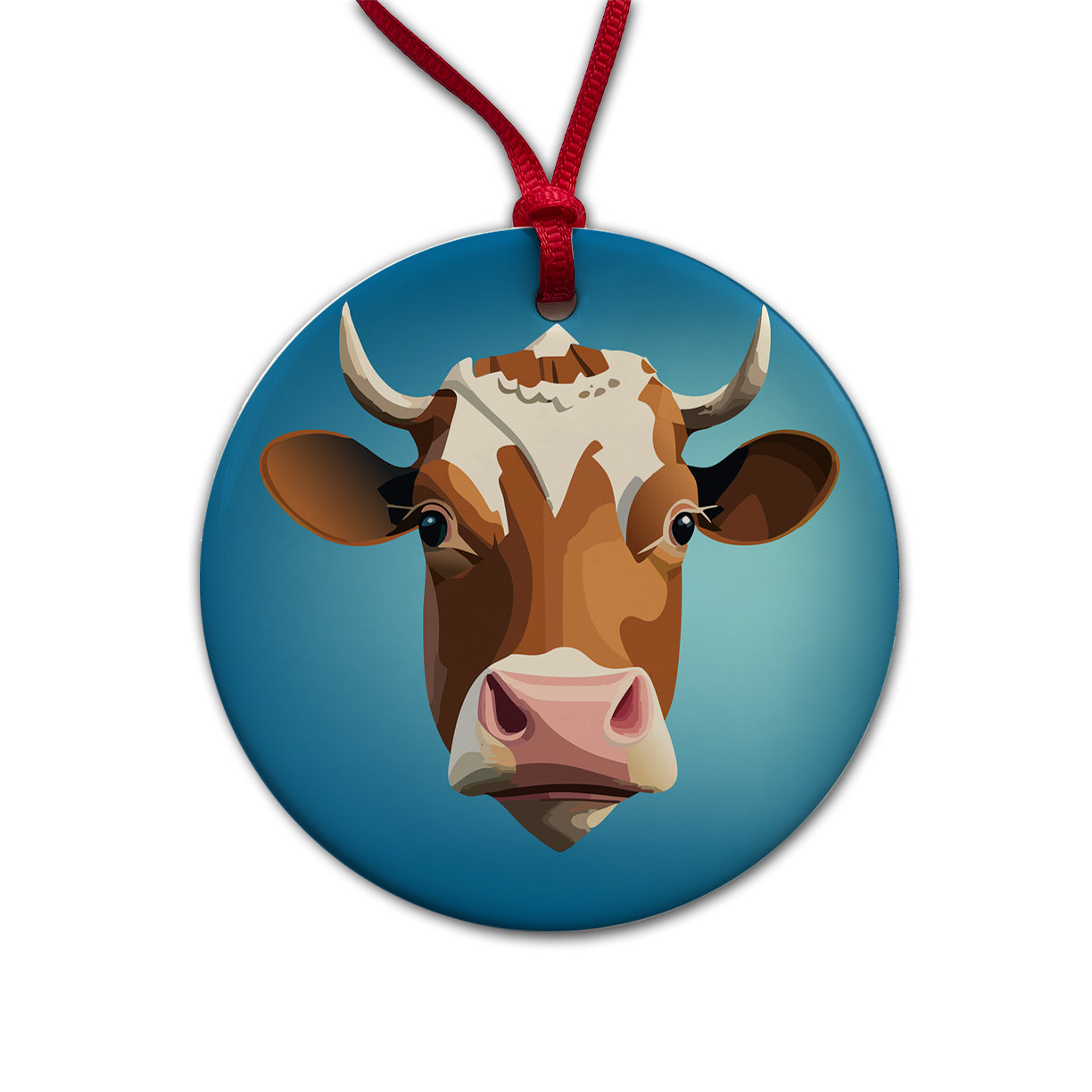 Cow Face Funny Round Ceramic Holiday Christmas Tree Ornament