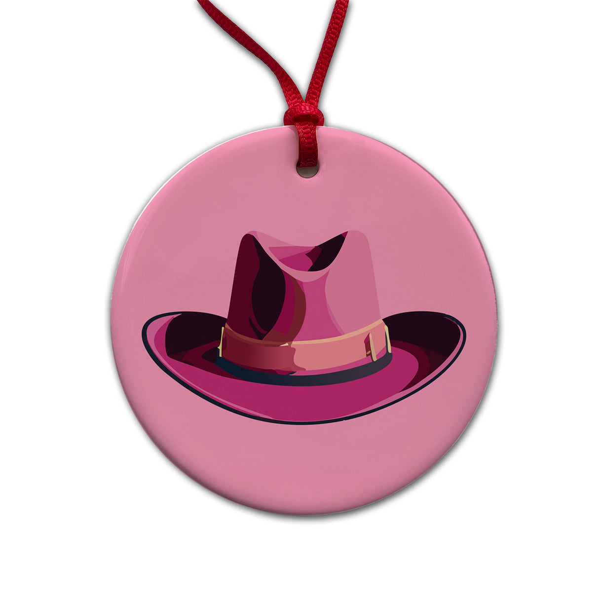 Cowgirl Hat Pink Western Country Round Ceramic Holiday Christmas Tree Ornament
