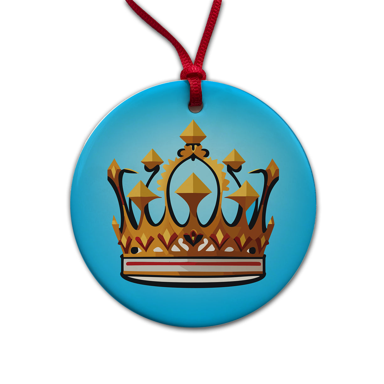 Crown King Queen Royalty Round Ceramic Holiday Christmas Tree Ornament