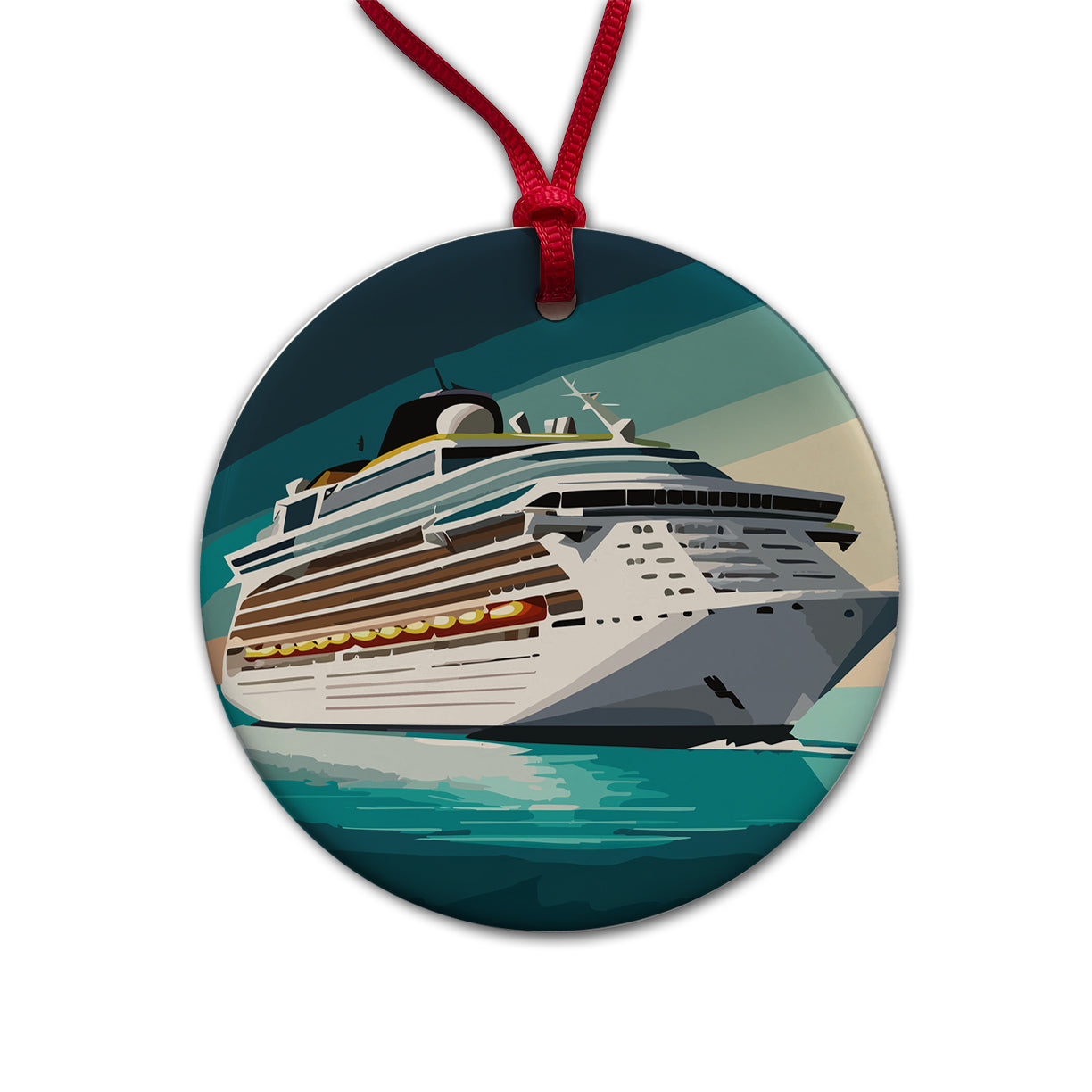 Cruise Ship Cruising Ocean Trip Vacation Bon Voyage Round Ceramic Holiday Christmas Tree Ornament