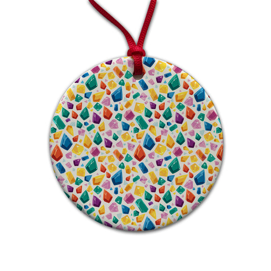 Crystals Gems Gemstones Colorful Pattern Round Ceramic Holiday Christmas Tree Ornament