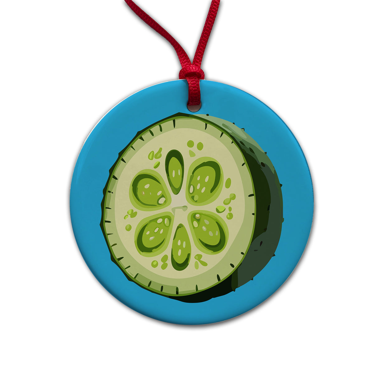 Cucumber Slice Vegetable Round Ceramic Holiday Christmas Tree Ornament