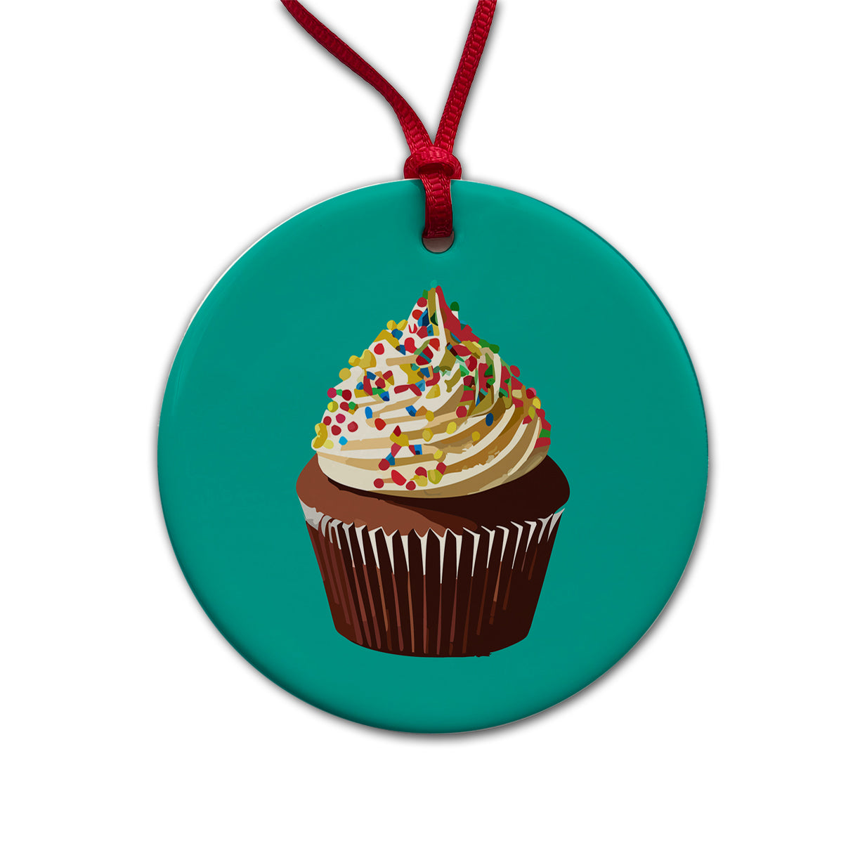 Cupcake with Sprinkles Birthday Celebration Round Ceramic Holiday Christmas Tree Ornament