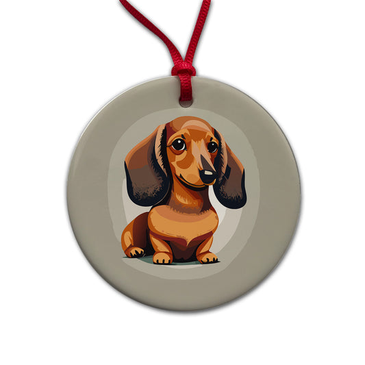 Dachshund Dog Cute Round Ceramic Holiday Christmas Tree Ornament