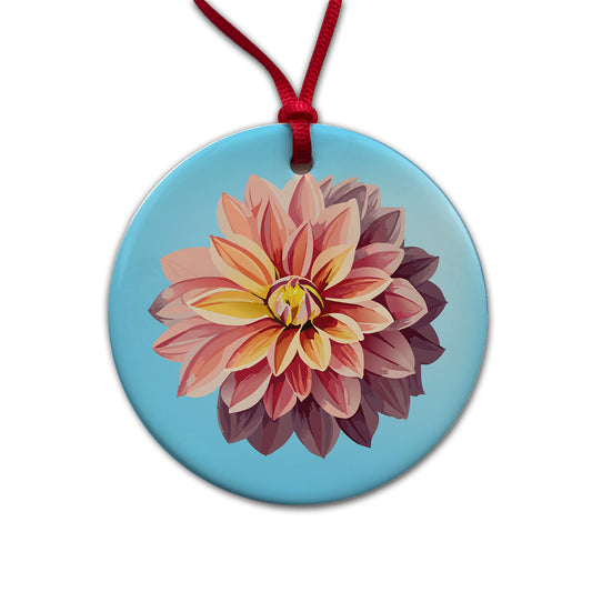 Dahlia Flower Watercolor Round Ceramic Holiday Christmas Tree Ornament