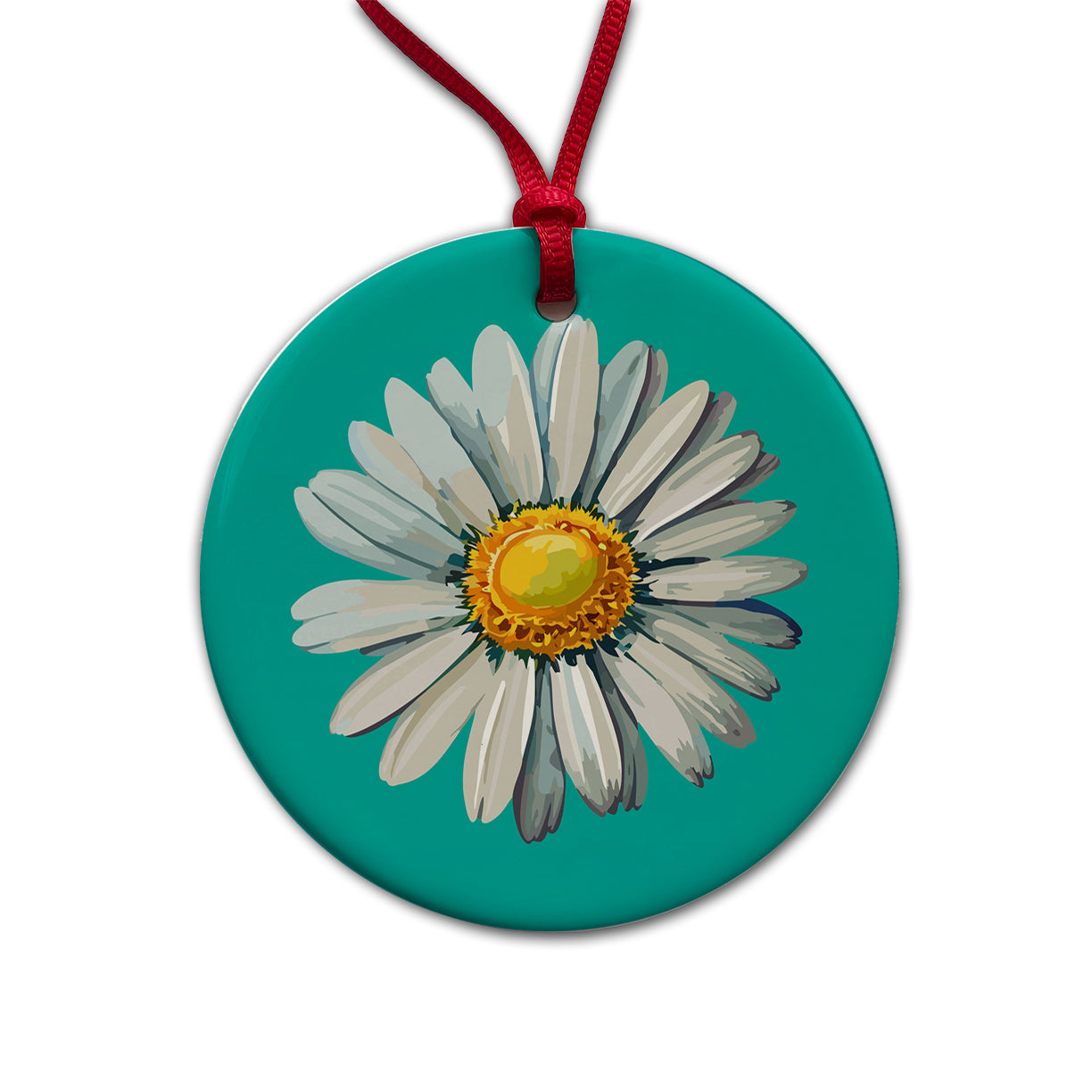 Daisy Daisies Flower White Round Ceramic Holiday Christmas Tree Ornament
