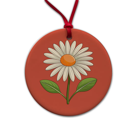 Daisy Flower Cute Round Ceramic Holiday Christmas Tree Ornament