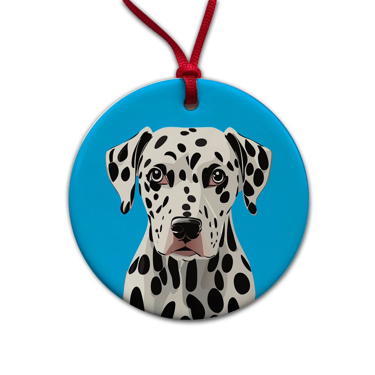 Dalmatian Dog Head Staring Round Ceramic Holiday Christmas Tree Ornament