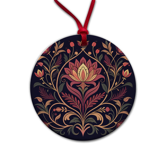 Dark Floral Art Nouveau Flowers Elegant Round Ceramic Holiday Christmas Tree Ornament