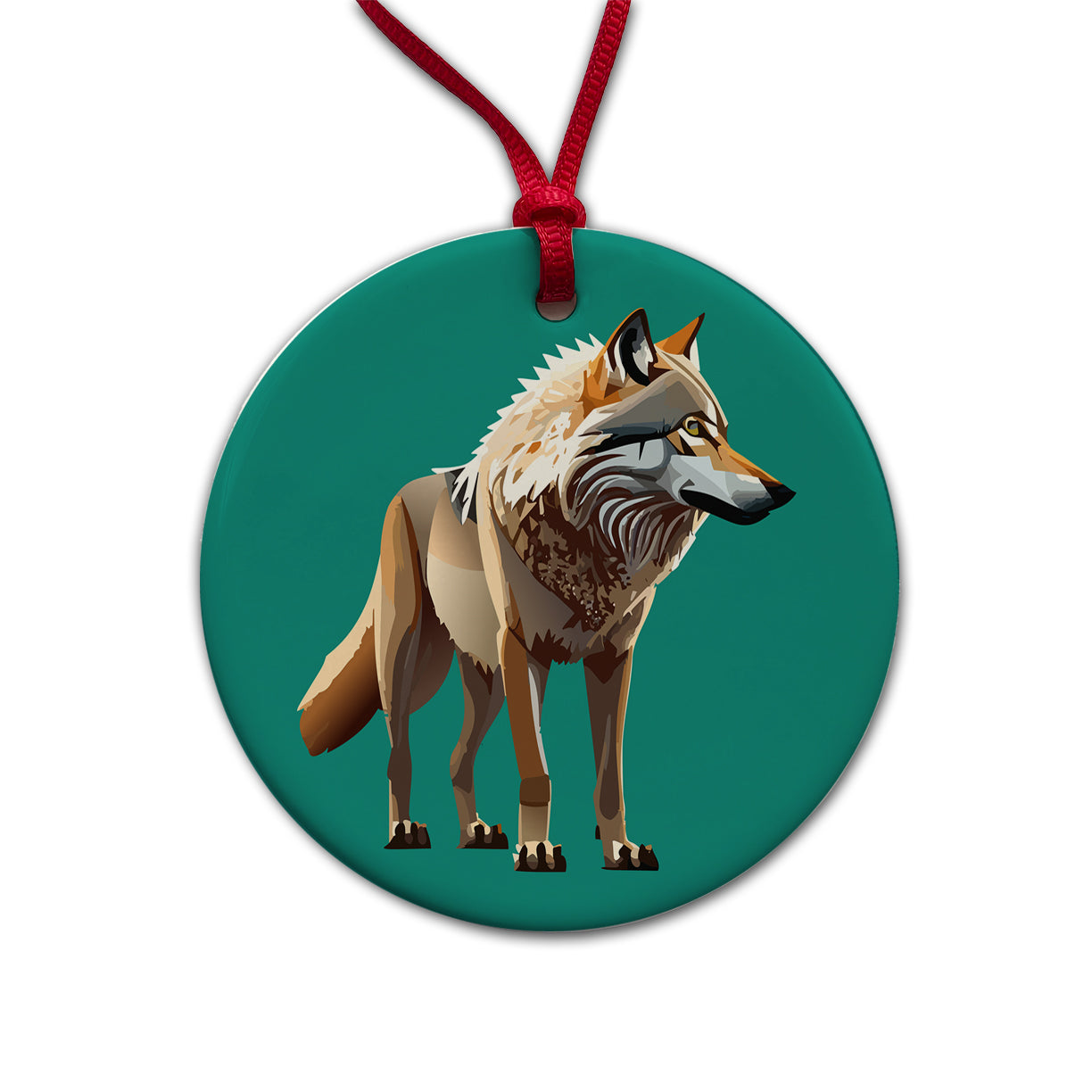 Dire Wolf Standing Round Ceramic Holiday Christmas Tree Ornament