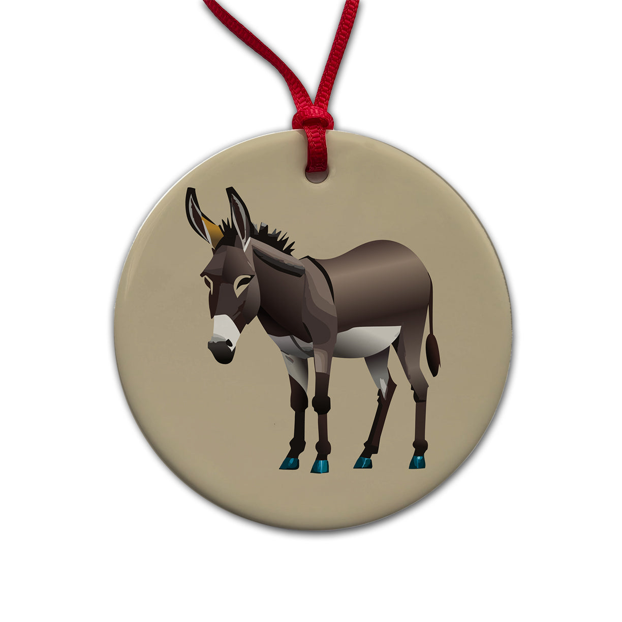 Donkey Standing Round Ceramic Holiday Christmas Tree Ornament