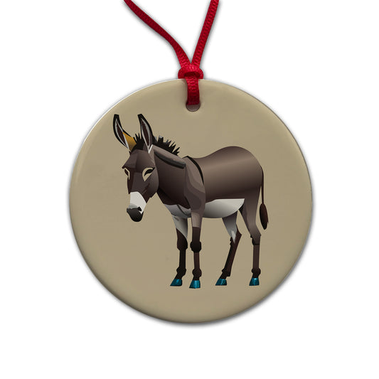Donkey Standing Round Ceramic Holiday Christmas Tree Ornament