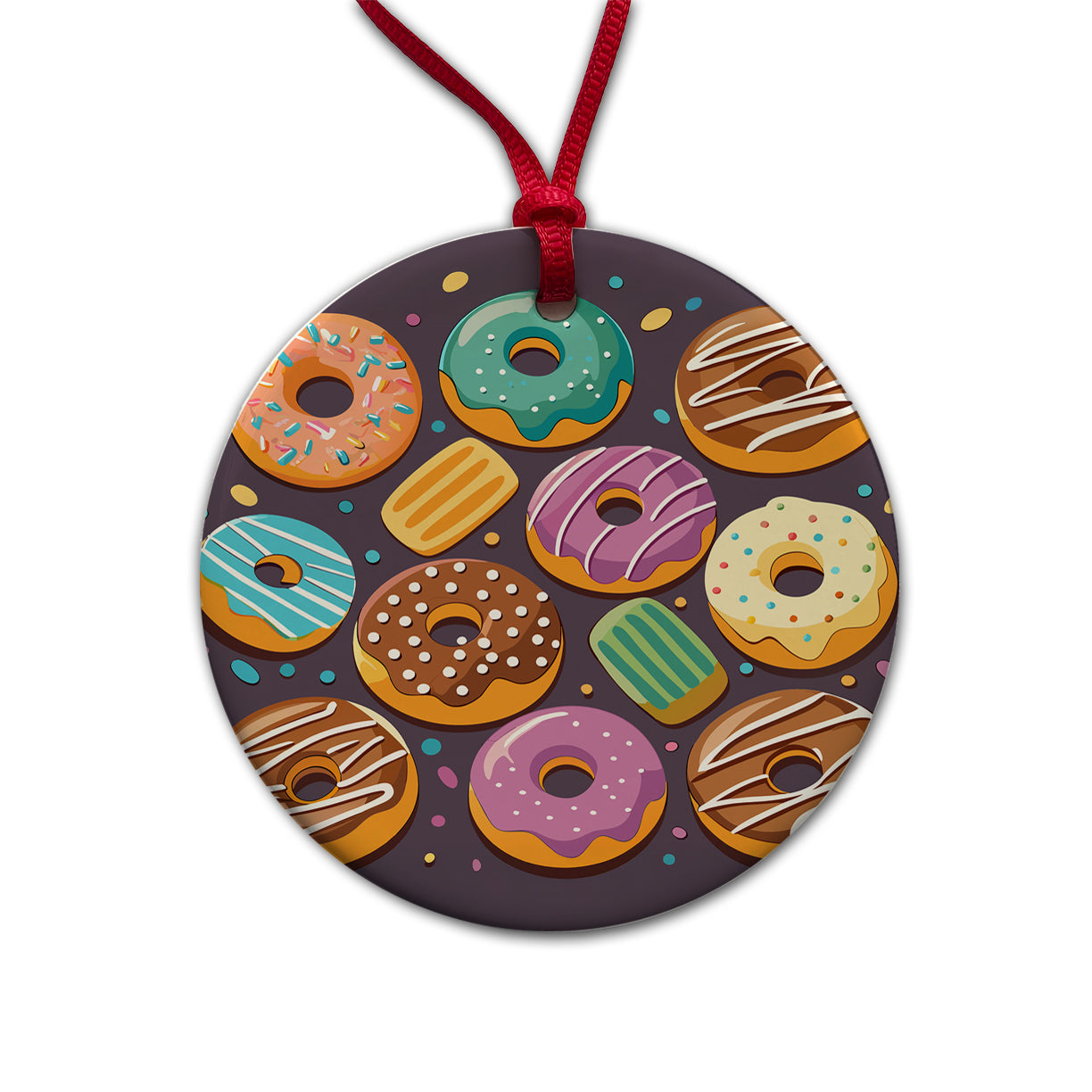 Donuts Scattered Round Ceramic Holiday Christmas Tree Ornament