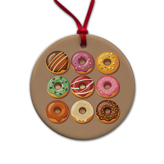 Donuts Tasty Round Ceramic Holiday Christmas Tree Ornament