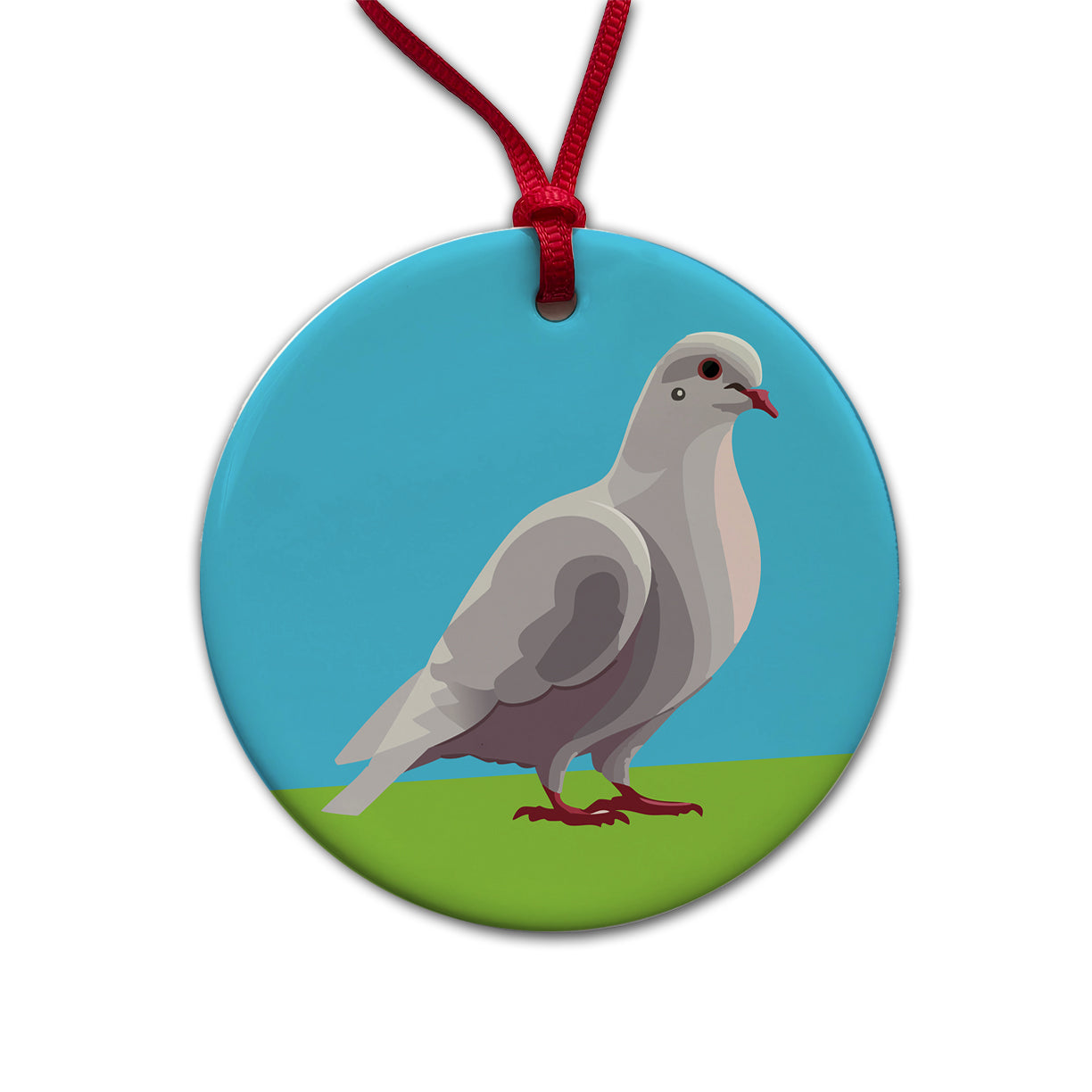Dove Standing White Round Ceramic Holiday Christmas Tree Ornament