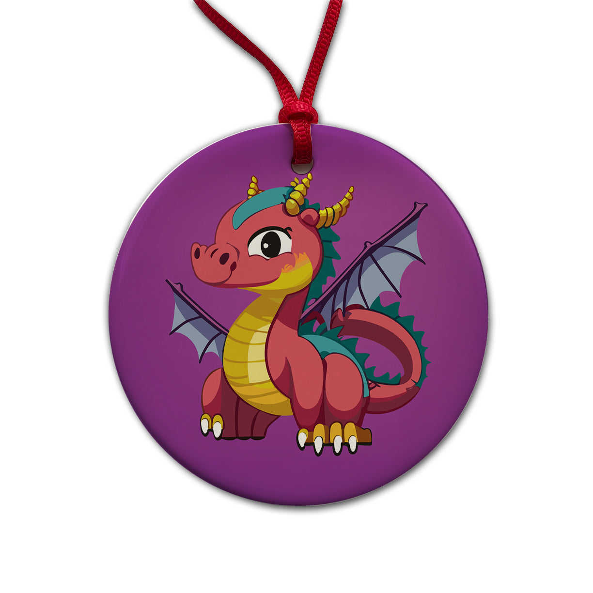 Dragon Colorful Round Ceramic Holiday Christmas Tree Ornament