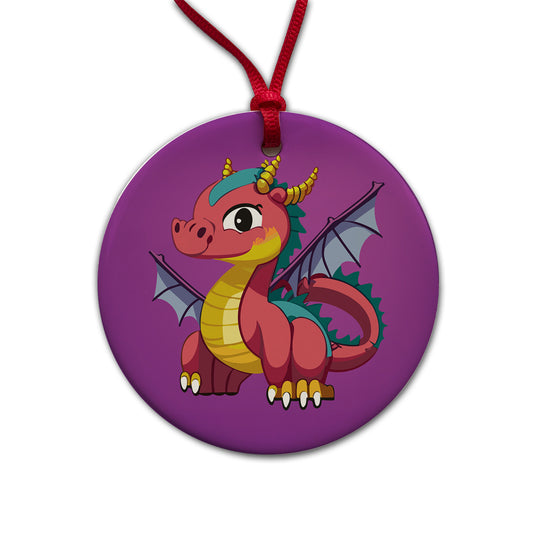 Dragon Colorful Round Ceramic Holiday Christmas Tree Ornament