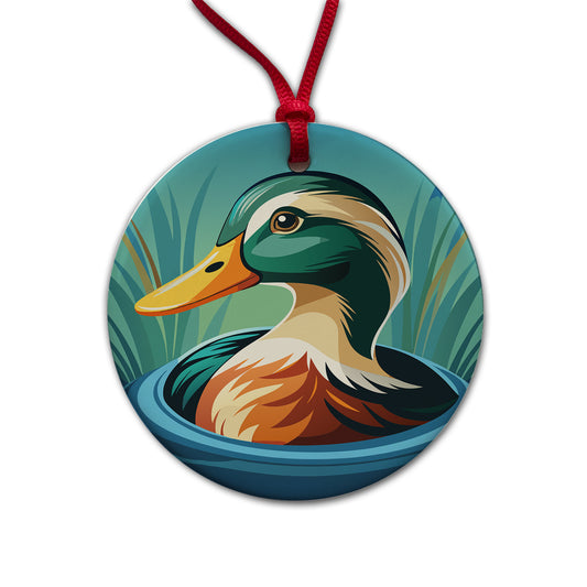 Duck in Water Elegant Round Ceramic Holiday Christmas Tree Ornament