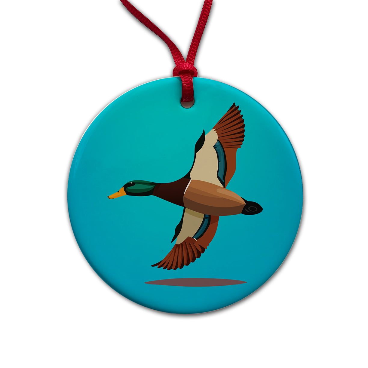 Duck Mallard Flying Hunting Round Ceramic Holiday Christmas Tree Ornament