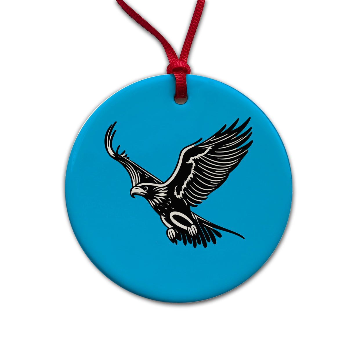 Eagle Flying Black White Round Ceramic Holiday Christmas Tree Ornament