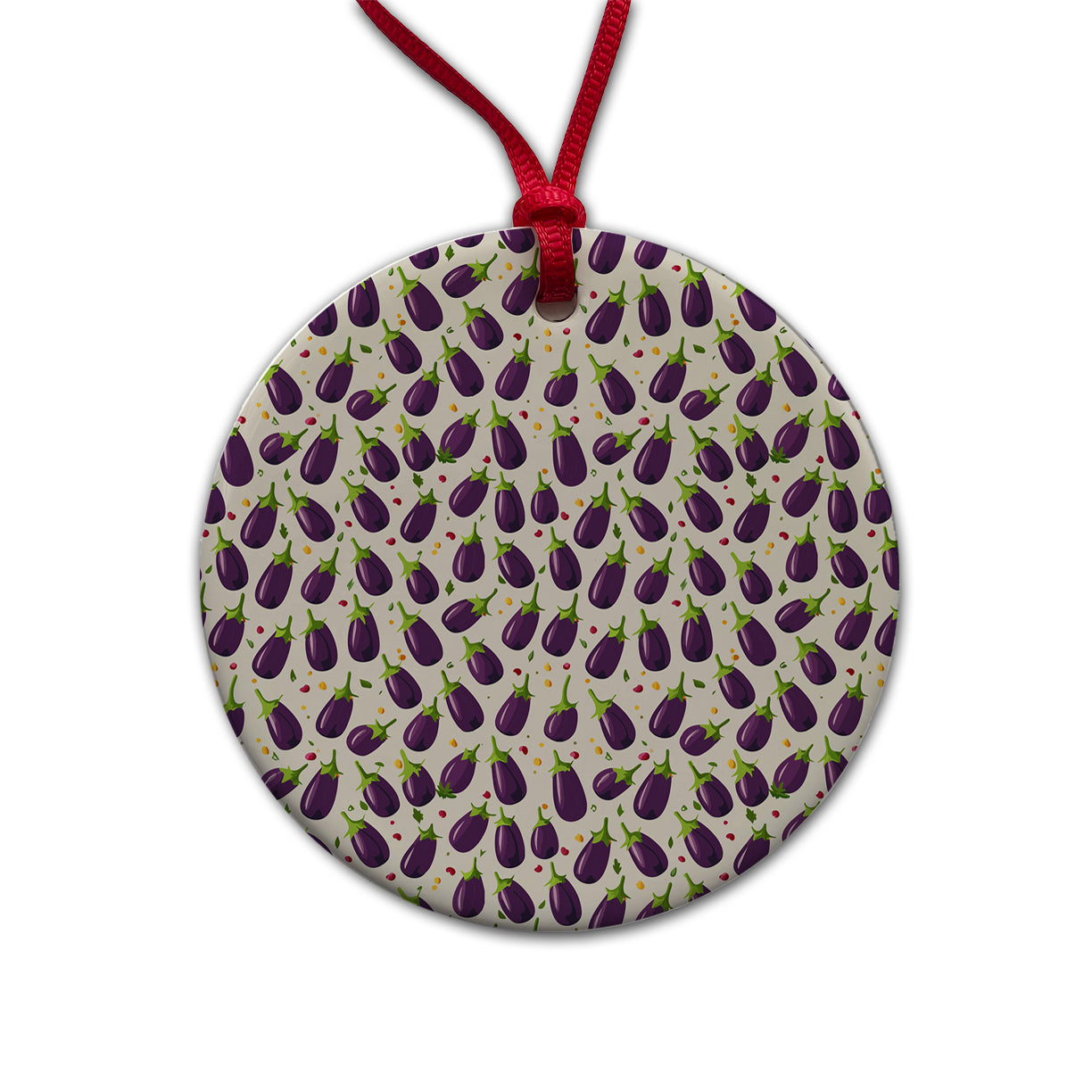 Eggplants Egg Plants Vegetables Scattered Pattern Round Ceramic Holiday Christmas Tree Ornament