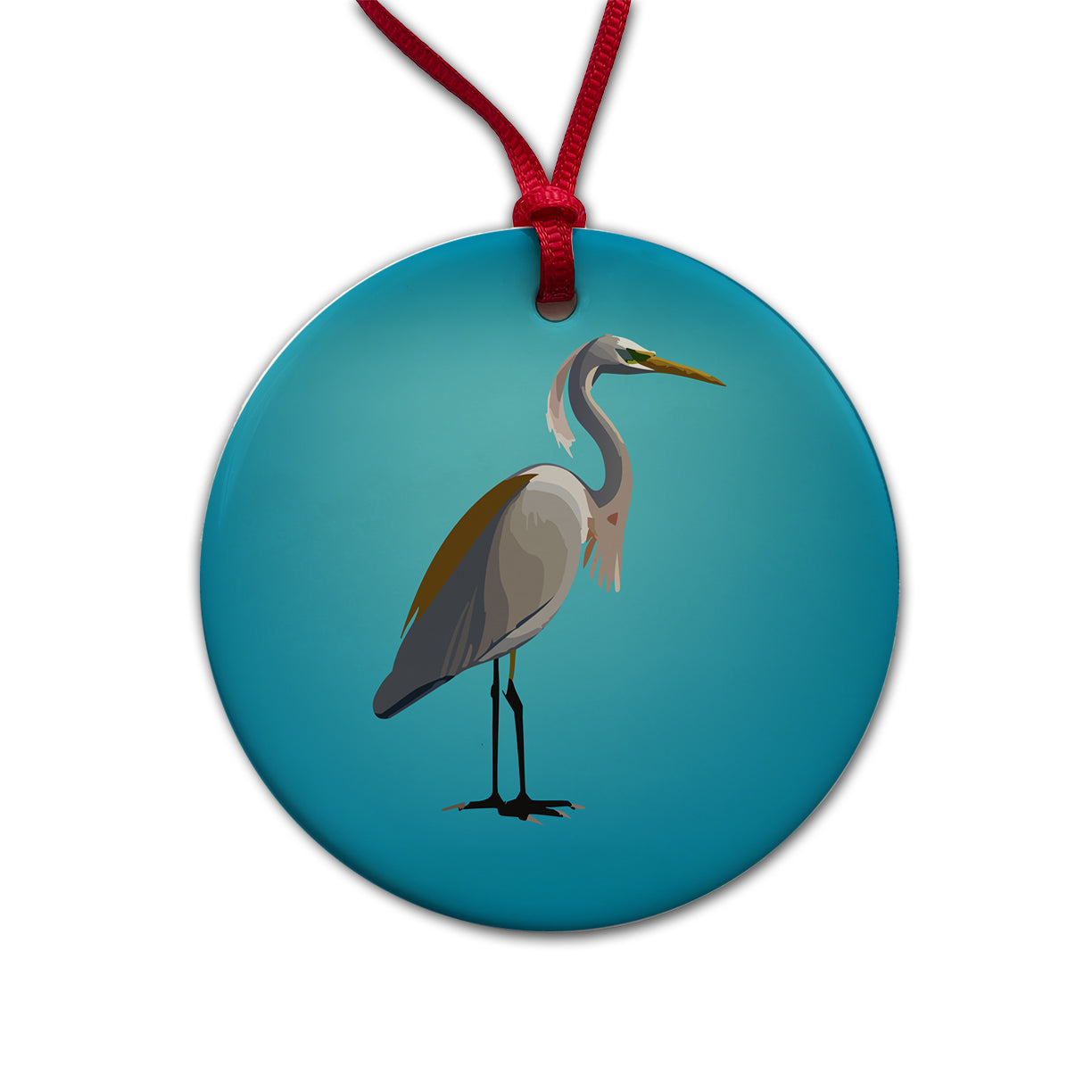 Egret Heron Bird Profile Round Ceramic Holiday Christmas Tree Ornament