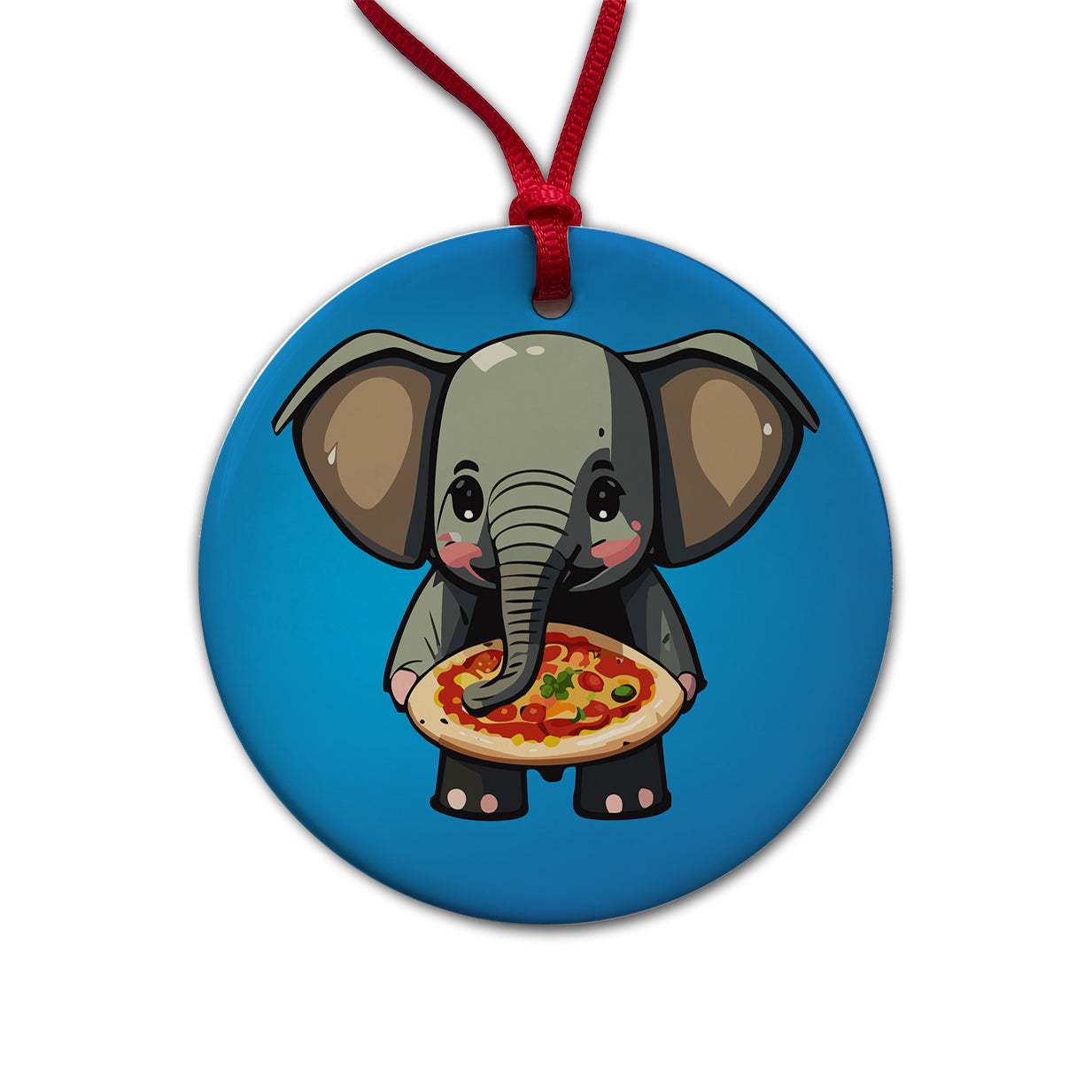 Elephant Eating Pizza Funny Round Ceramic Holiday Christmas Tree Ornament