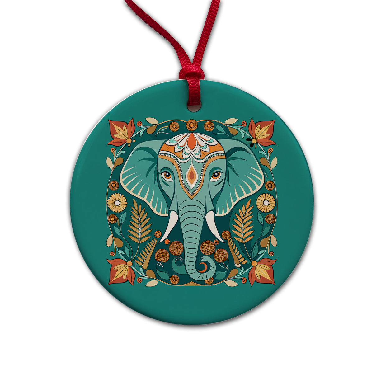 Elephant Floral Art Nouveau Flowers Elegant Round Ceramic Holiday Christmas Tree Ornament