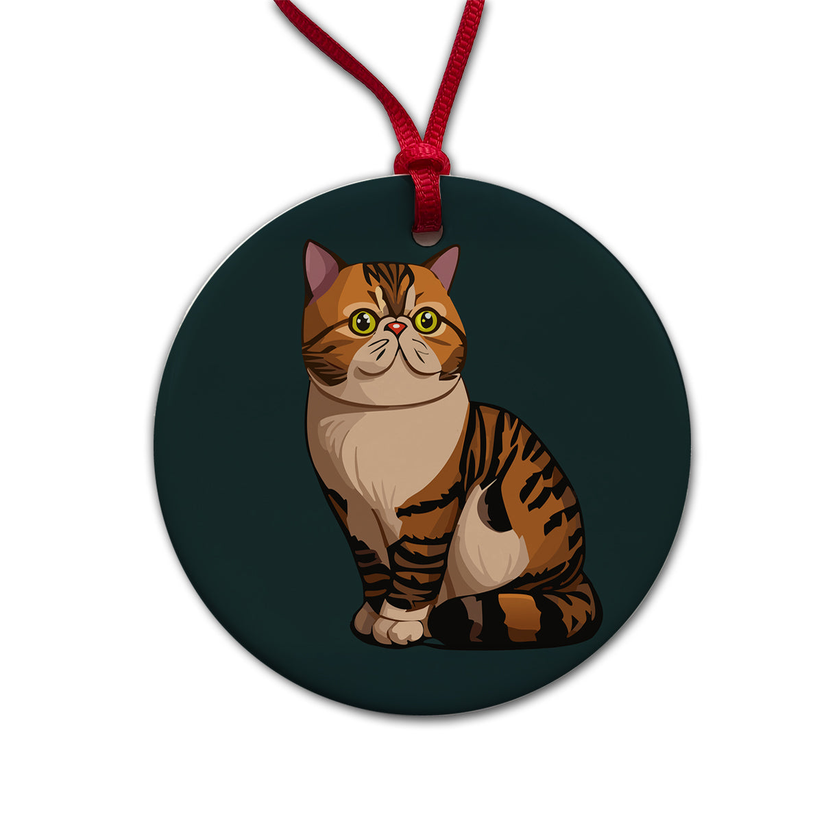 Exotic Shorthair Cat Sitting Round Ceramic Holiday Christmas Tree Ornament