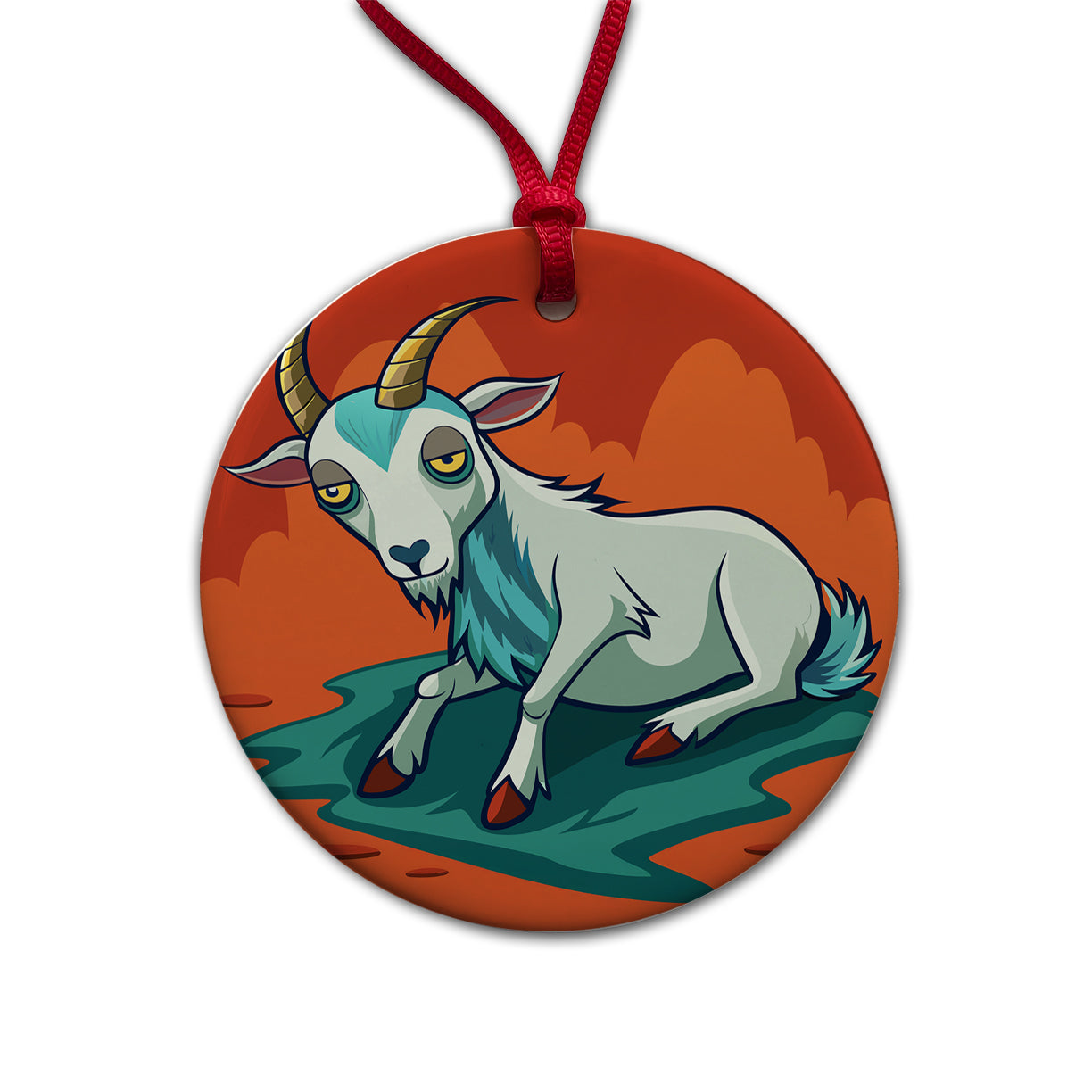 Fainting Goat Funny Round Ceramic Holiday Christmas Tree Ornament