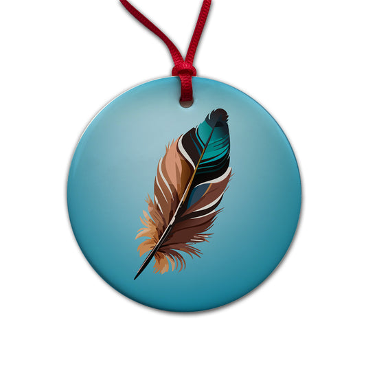 Feather Pretty Round Ceramic Holiday Christmas Tree Ornament