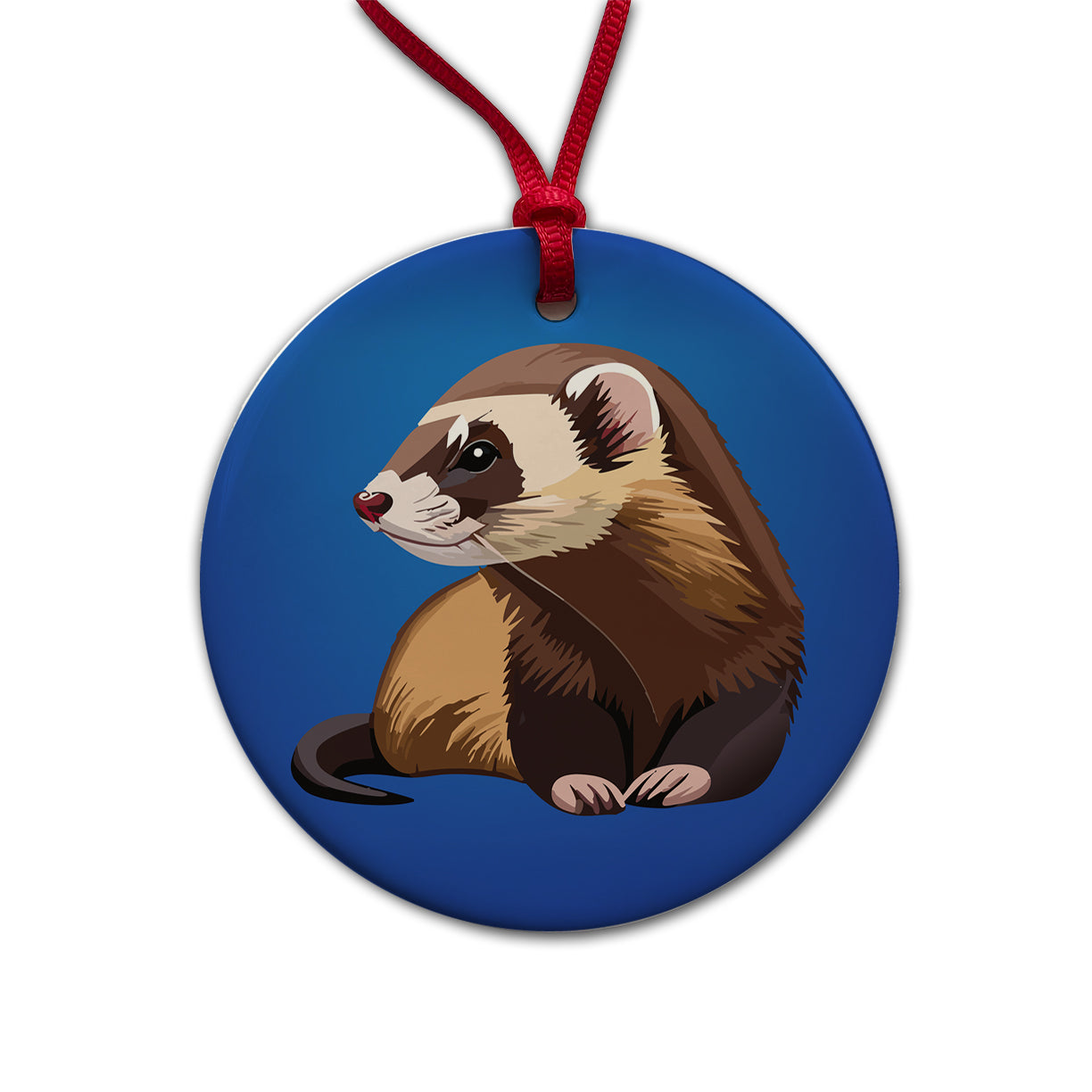 Ferret Friend Round Ceramic Holiday Christmas Tree Ornament