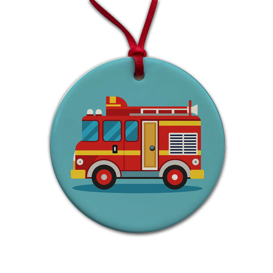 Fire Engine Red Round Ceramic Holiday Christmas Tree Ornament