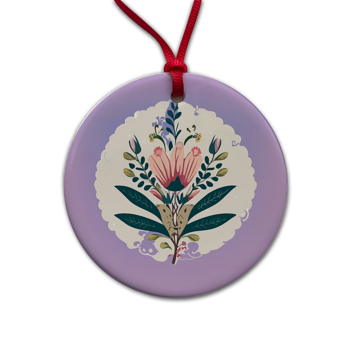 Flowers Floral Motif Bohemian Elegant Wedding Round Ceramic Holiday Christmas Tree Ornament