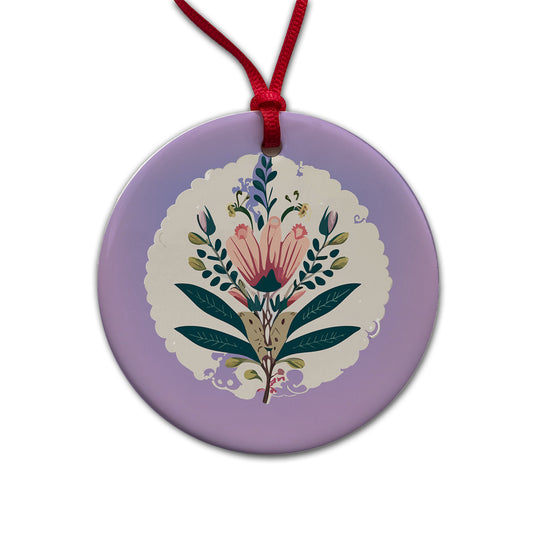 Flowers Floral Motif Bohemian Elegant Wedding Round Ceramic Holiday Christmas Tree Ornament