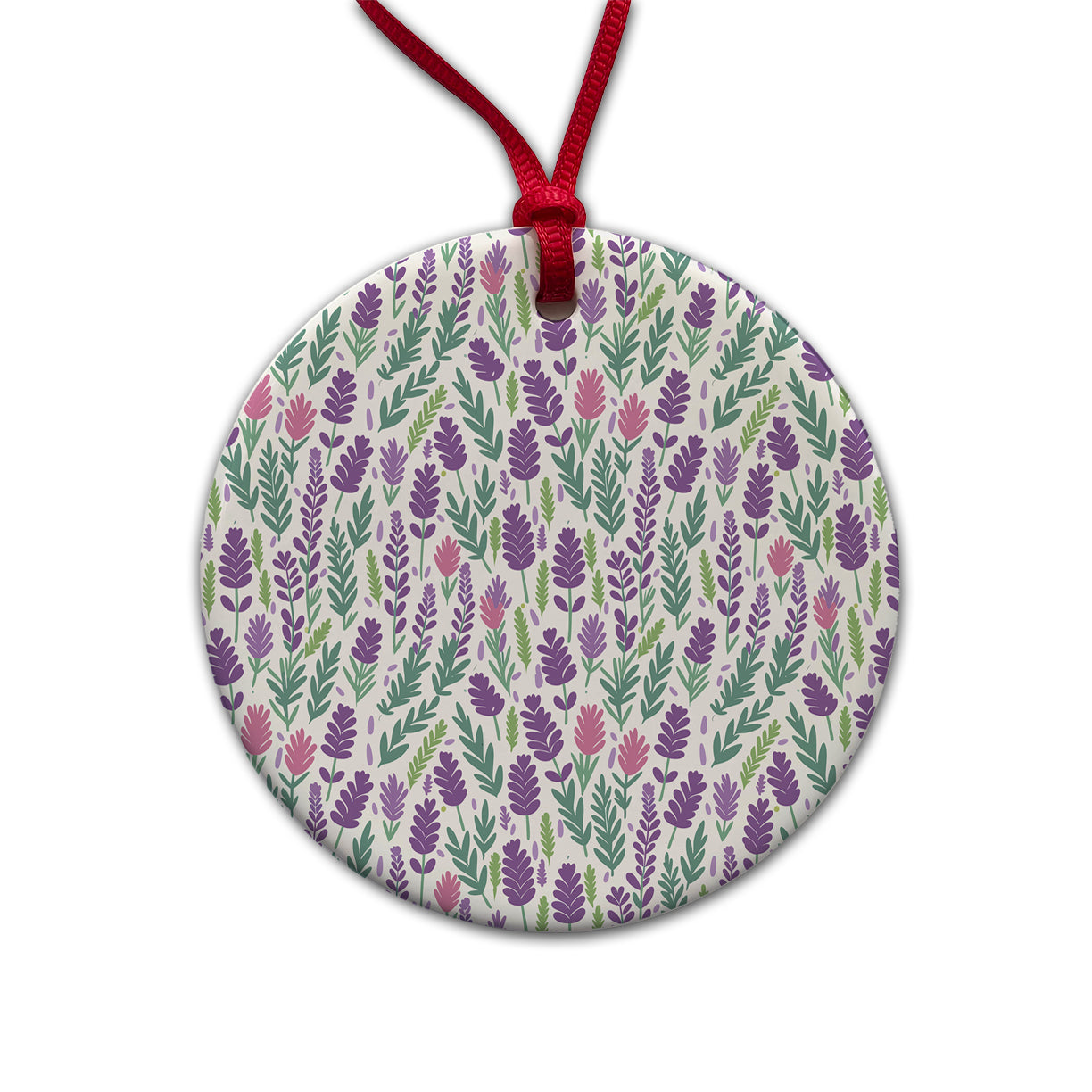 Flowers Lavender Cute Pattern Round Ceramic Holiday Christmas Tree Ornament