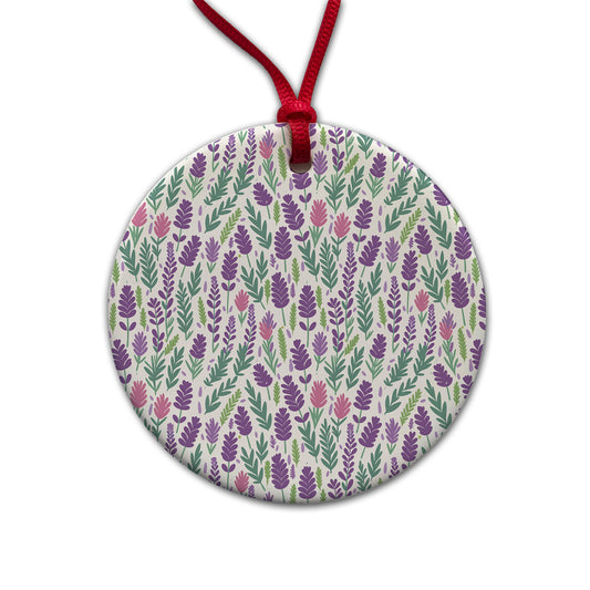 Flowers Lavender Cute Pattern Round Ceramic Holiday Christmas Tree Ornament