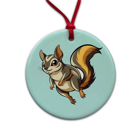 Flying Squirrel Round Ceramic Holiday Christmas Tree Ornament