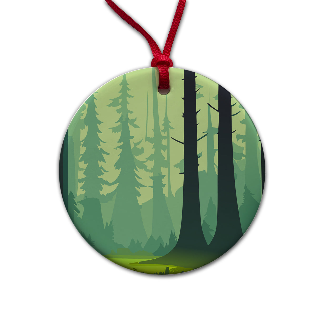 Forest Trees Wilderness Enchanted Round Ceramic Holiday Christmas Tree Ornament