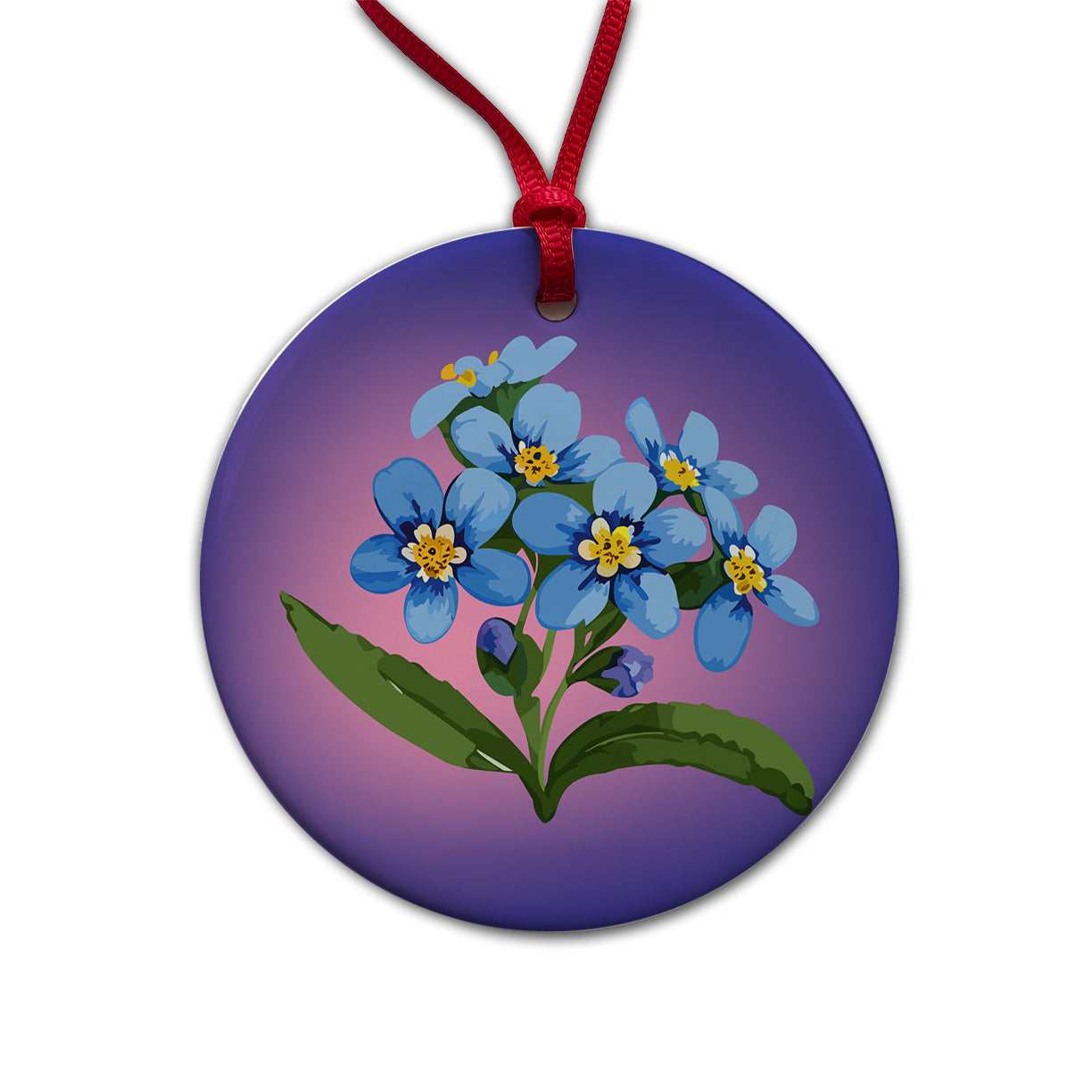 Forget Me Not Flowers Blue Watercolor Round Ceramic Holiday Christmas Tree Ornament