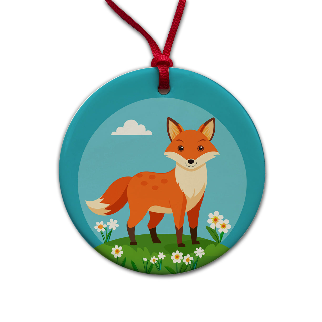 Fox in Meadow Round Ceramic Holiday Christmas Tree Ornament