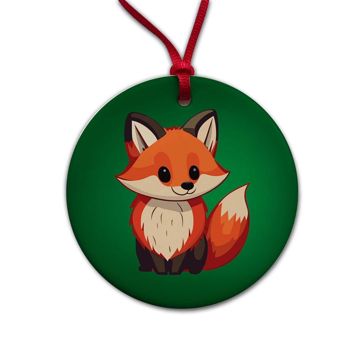 Fox Standing Round Ceramic Holiday Christmas Tree Ornament