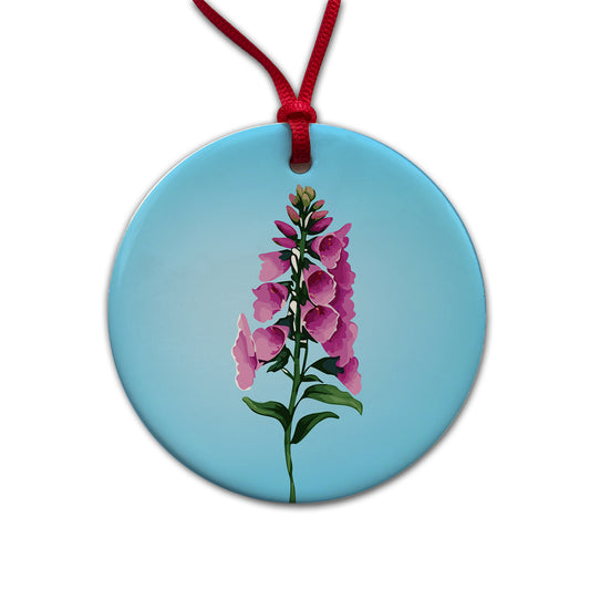 Foxglove Flowers Watercolor Round Ceramic Holiday Christmas Tree Ornament