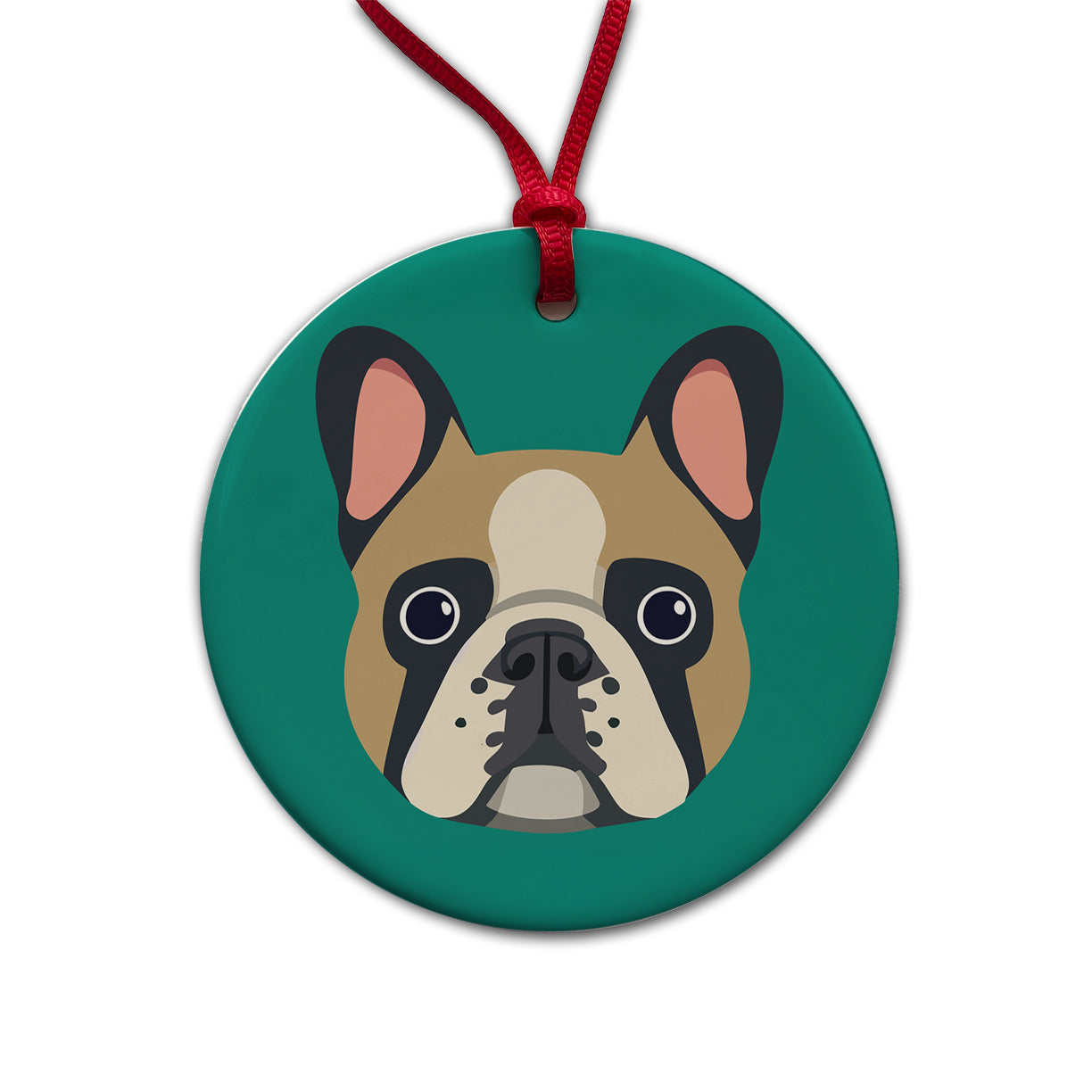 French Bulldog Face Round Ceramic Holiday Christmas Tree Ornament