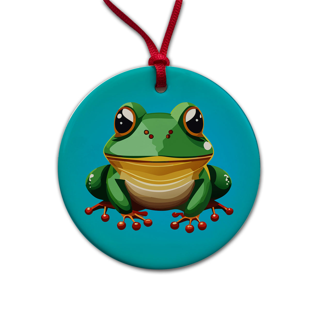 Frog Cute Round Ceramic Holiday Christmas Tree Ornament