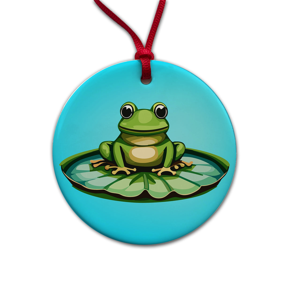 Frog on LiIy Pad Round Ceramic Holiday Christmas Tree Ornament