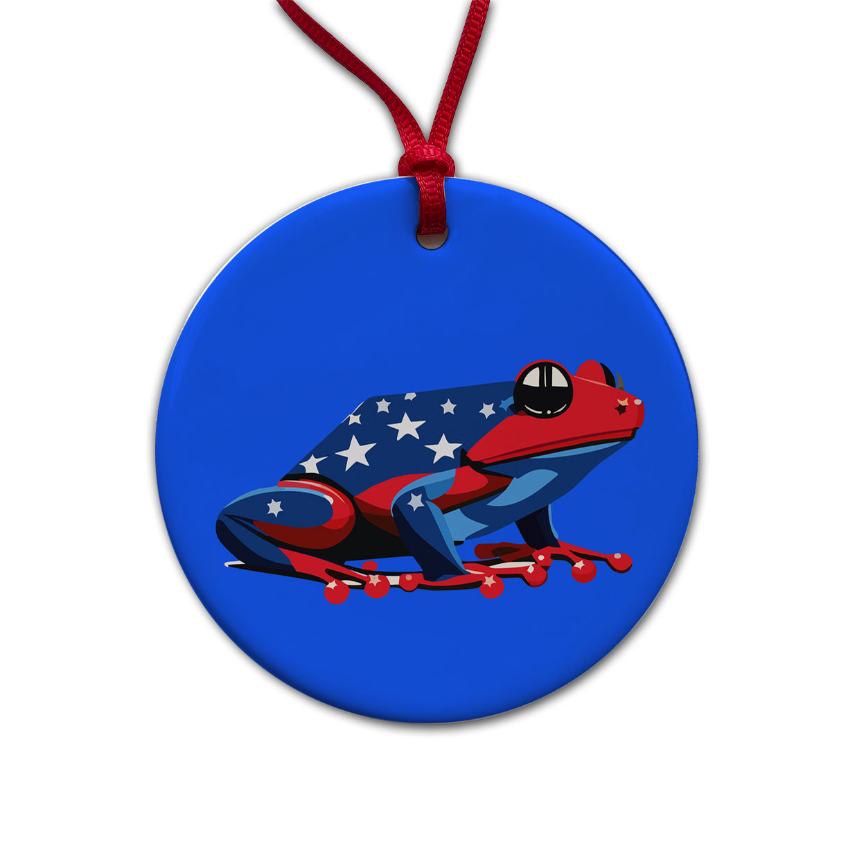 Frog Patriotic Round Ceramic Holiday Christmas Tree Ornament