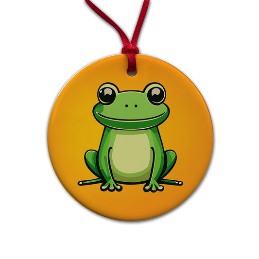 Frog Sweet Round Ceramic Holiday Christmas Tree Ornament