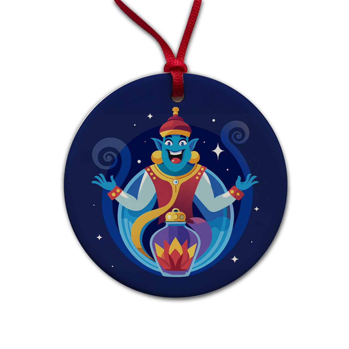 Genie and Bottle Cute Round Ceramic Holiday Christmas Tree Ornament