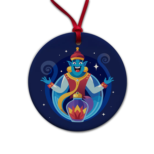 Genie and Bottle Cute Round Ceramic Holiday Christmas Tree Ornament